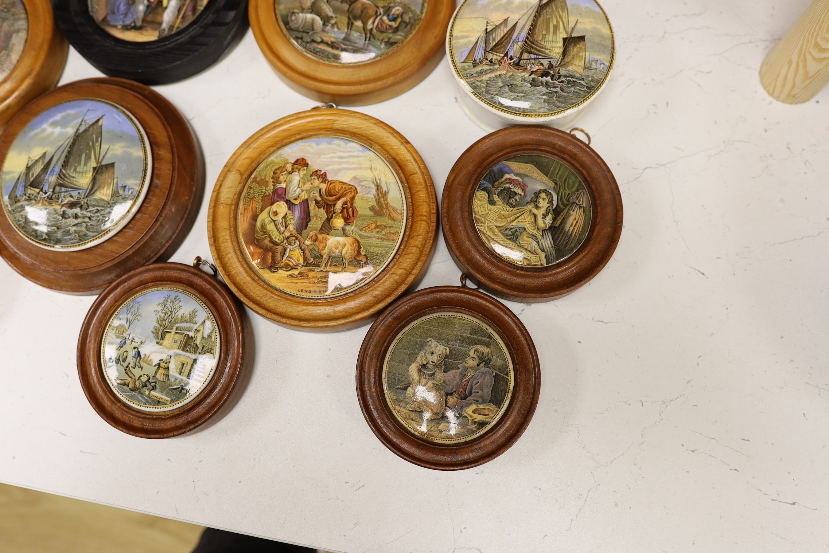 A selection of ten various Victorian pot lids